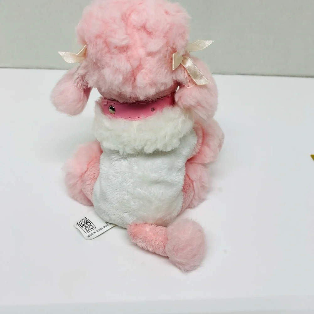 Fiesta Pink & White Setting Poodle Plush Toys 6.5 inches tall Bows on Her Ears